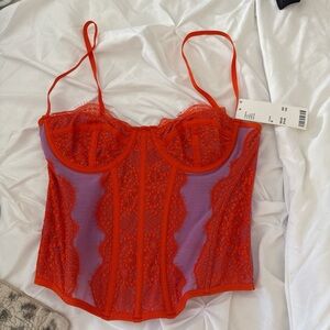 Urban Outfitters Red and Purple Lace Bustier Top